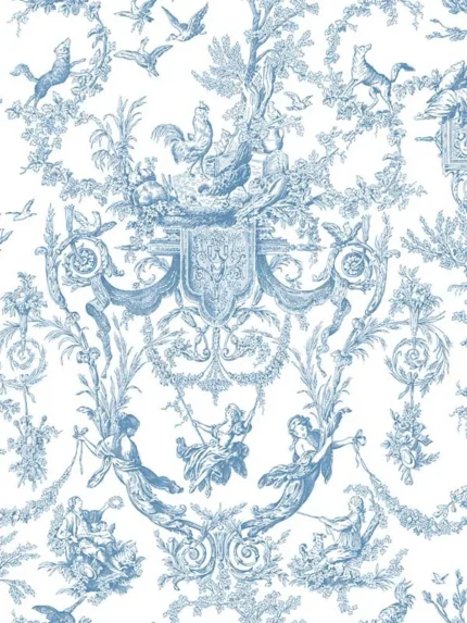 blue and white toile wallpaper for dining room by York