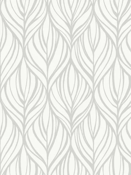 white and silver botanical wallpaper for bedroom by Candice Olson