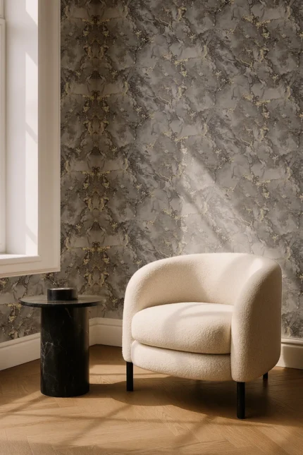 Rutger Abstract Wallpaper by Wow - Premium in Charcoal with Gold