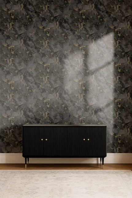 Rutger Abstract Wallpaper by Wow - Modern in Charcoal with Gold
