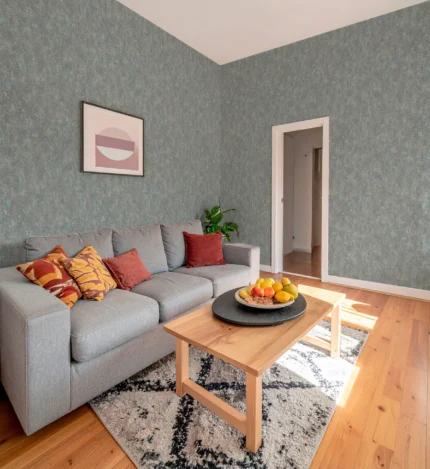 Rutger Abstract Wallpaper by Wow - Premium in Light Gray with Sky Blue