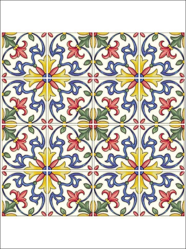 Tuscan Tile Peel and Stick Backsplash Tiles Multicolor Wallpaper for Hallways or Living Rooms | Brewster - Shop Safe in Houston Wallpapering multicolor patterned wallpaper for bedroom by Brewster