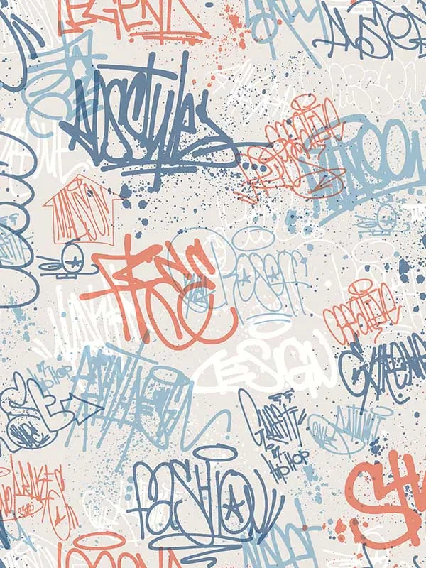 Vrkg01-315 Graffiti Blue Wallpaper for Living Rooms or Bedrooms | Veer Decor - Shop Safe in Houston Wallpapering blue patterned wallpaper for bedroom by Veer Decor