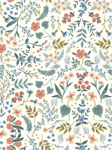 beige and coral wood wallpaper for bedroom by Rifle Paper Co