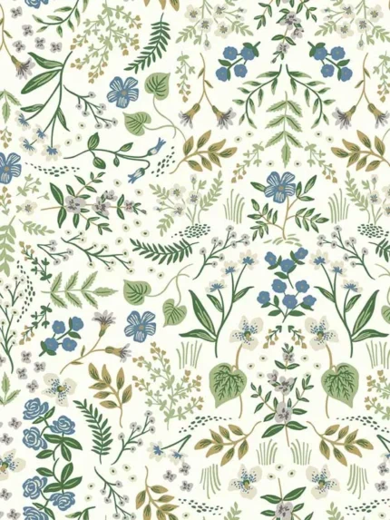 blue and green wood wallpaper for bedroom by Rifle Paper Co