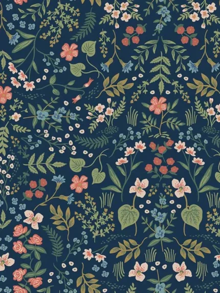 navy wood wallpaper for bedroom by Rifle Paper Co