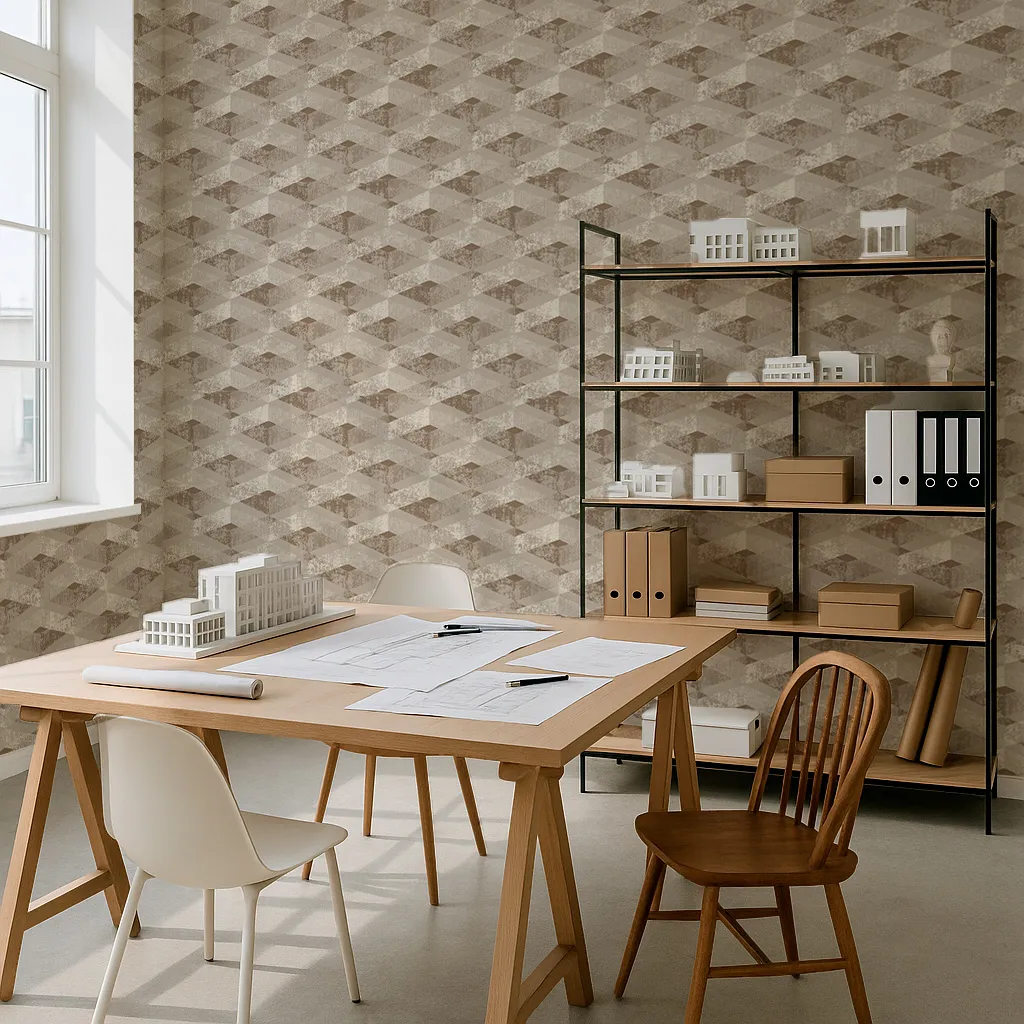 ys971204b Signature Geometric Wallpaper by Wow - Premium in Beige with Taupe - Image 1