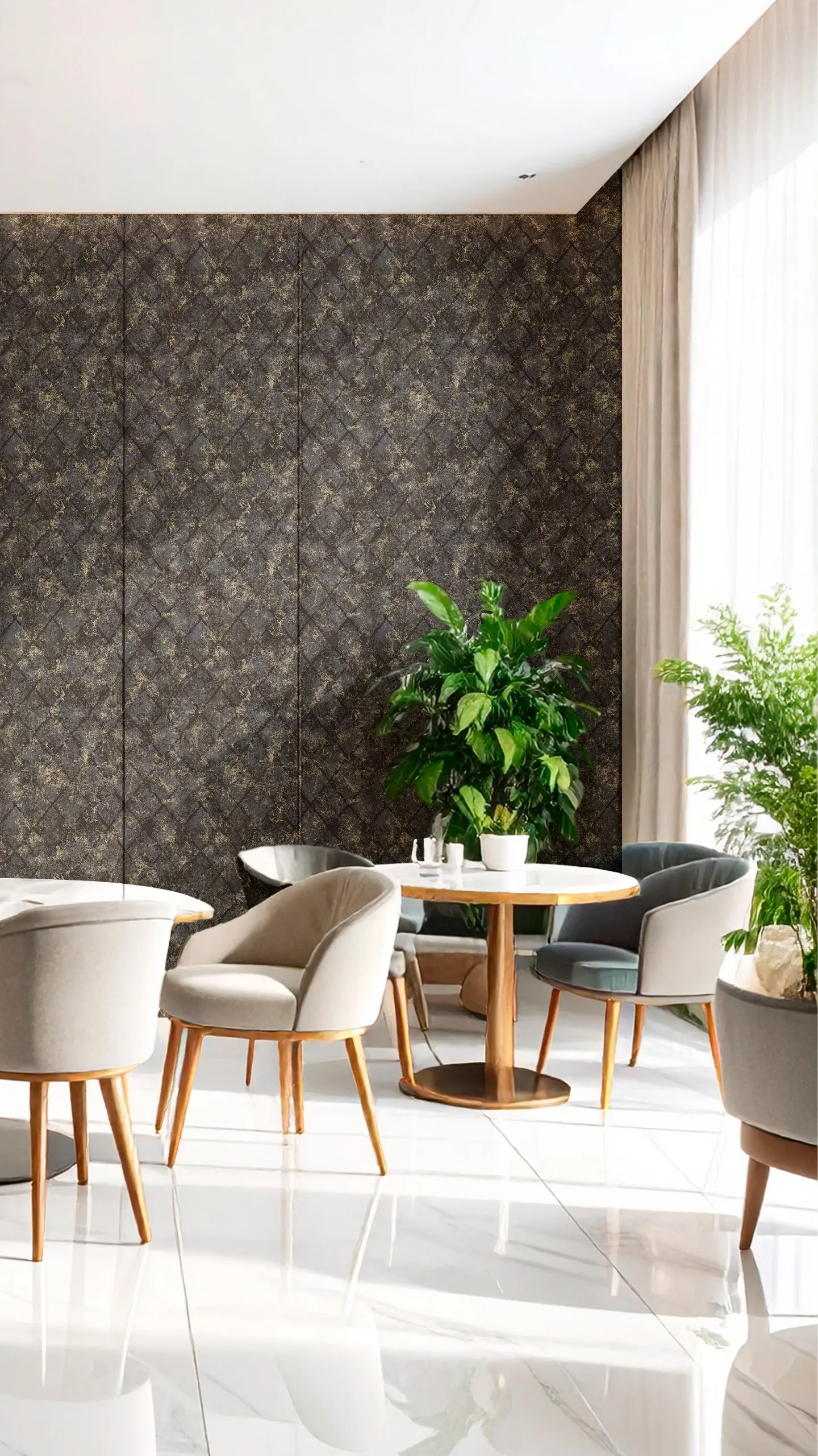 ys986205 Signature Geometric Wallpaper by Wow - Modern in Charcoal with Gold - Image 1