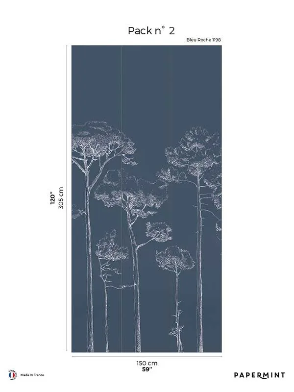 8184-cy1-b Under the Pines Pack 2 Blue Mural Wallpaper for Hallways or Living Rooms | Veer Decor - Shop Safe in Houston Wallpapering blue patterned wallpaper for bedroom by Veer Decor
