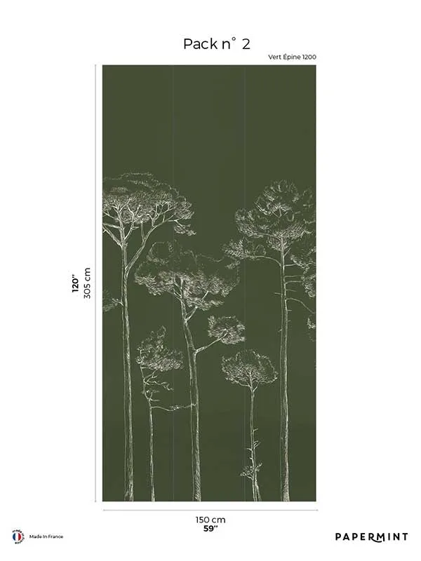 8184-cy3-b Under the Pines Pack 2 Green Mural Wallpaper for Dining Rooms or Kitchens | Veer Decor - Shop Safe in Houston Wallpapering green patterned wallpaper for bedroom by Veer Decor