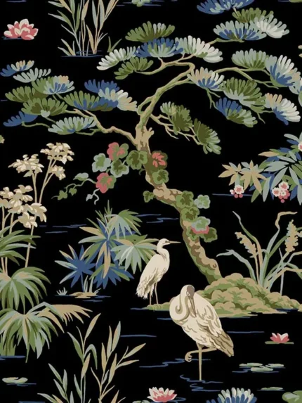 black patterned wallpaper for bedroom by Ronald Redding