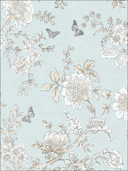 blue beige french blue light blue toile wallpaper for dining room by Patton Norwall