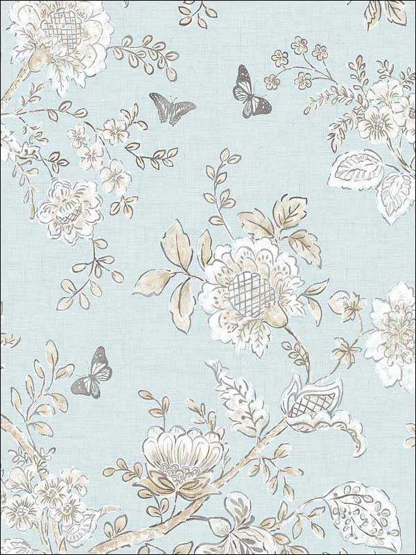 blue beige french blue light blue toile wallpaper for dining room by Patton Norwall