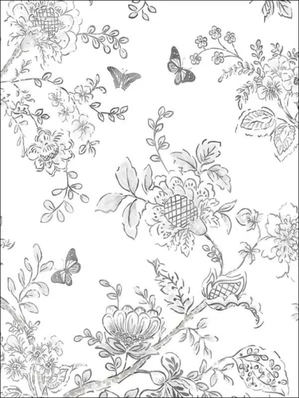 grey black white charcoal toile wallpaper for dining room by Patton Norwall