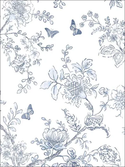 light blue blue navy toile wallpaper for dining room by Patton Norwall