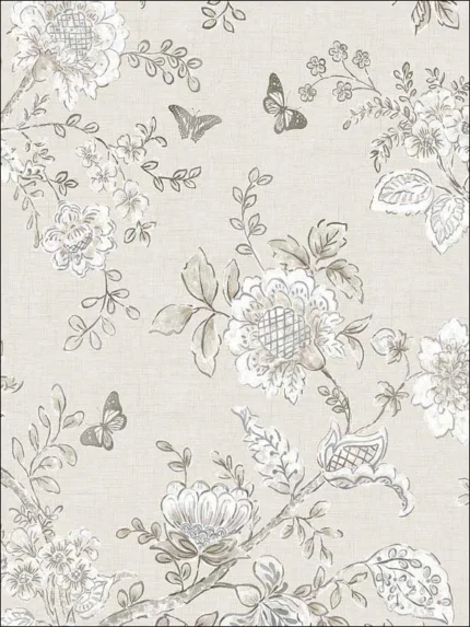 taupe grey mushroom toile wallpaper for dining room by Patton Norwall