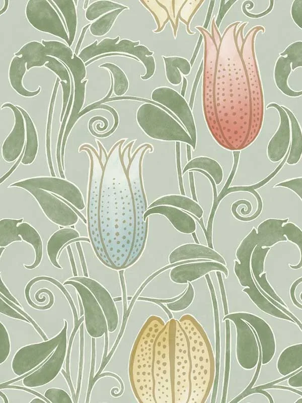 sage patterned wallpaper for bedroom by Ronald Redding