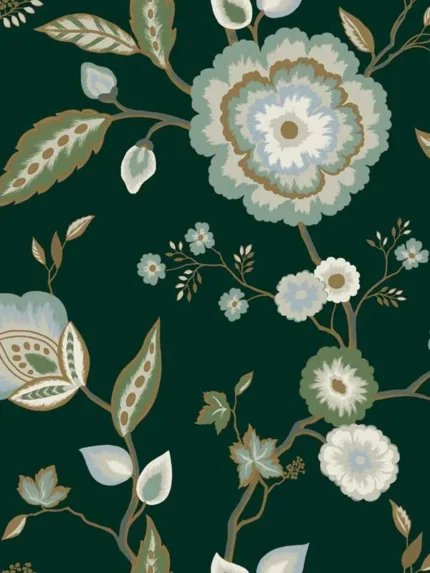 green and blue metallic floral wallpaper for bedroom by York