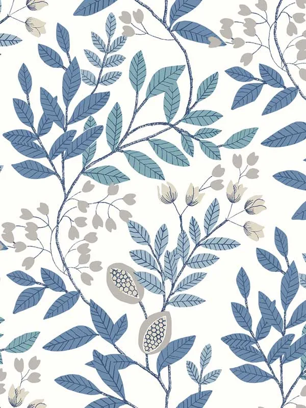 white and blue patterned wallpaper for bedroom by York