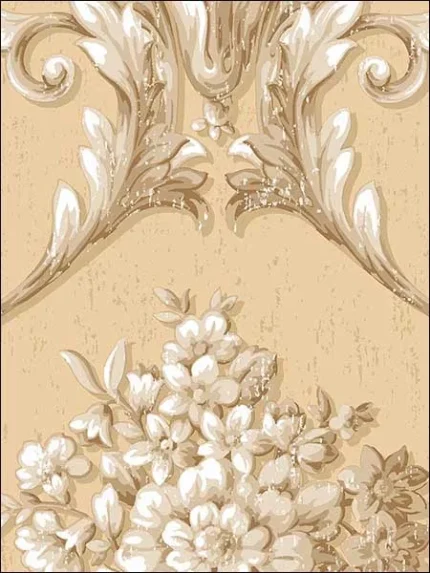 metallic beige whie floral wallpaper for dining room by Patton Norwall