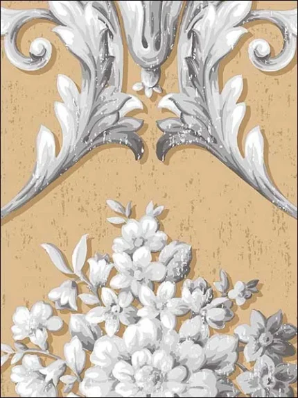 metallic dark beige white floral wallpaper for dining room by Patton Norwall