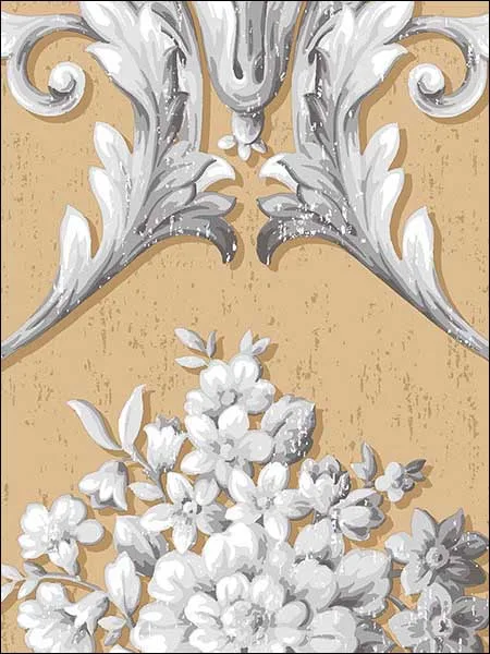 metallic dark beige white floral wallpaper for dining room by Patton Norwall
