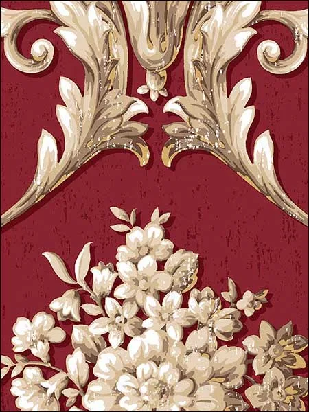metallic red floral wallpaper for dining room by Patton Norwall