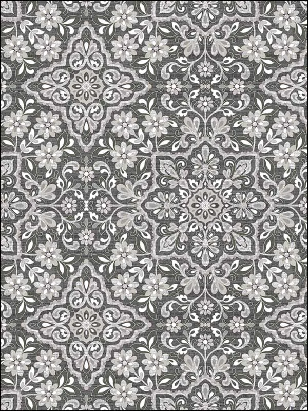 black grey metallic silver coal floral wallpaper for bedroom by Patton Norwall