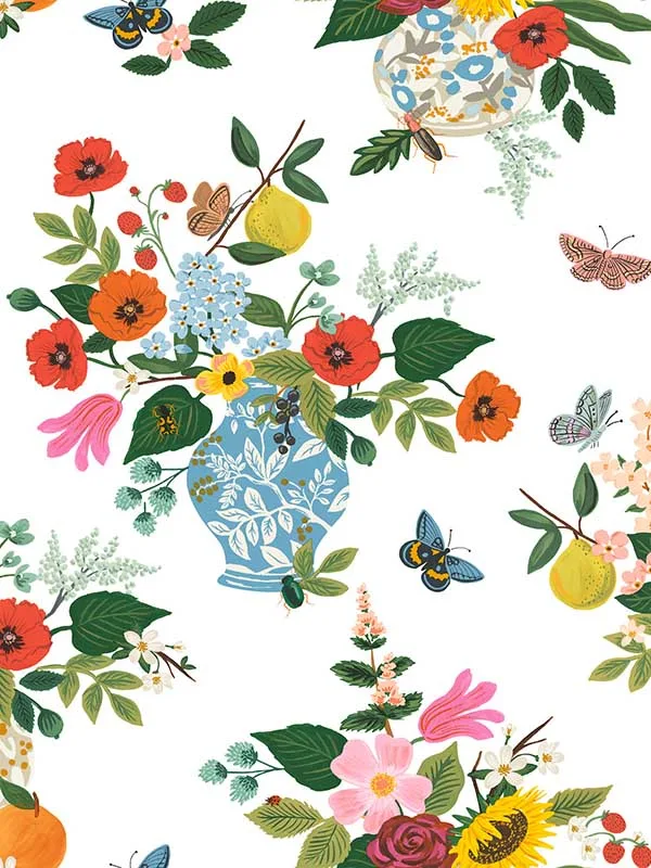 bright floral wallpaper for bedroom by Rifle Paper Co