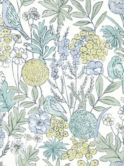 aqua floral wallpaper for office by Chesapeake