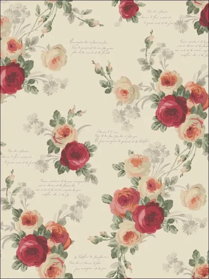 red and beige patterned wallpaper for bedroom by Magnolia Home  by Joanna Gaines