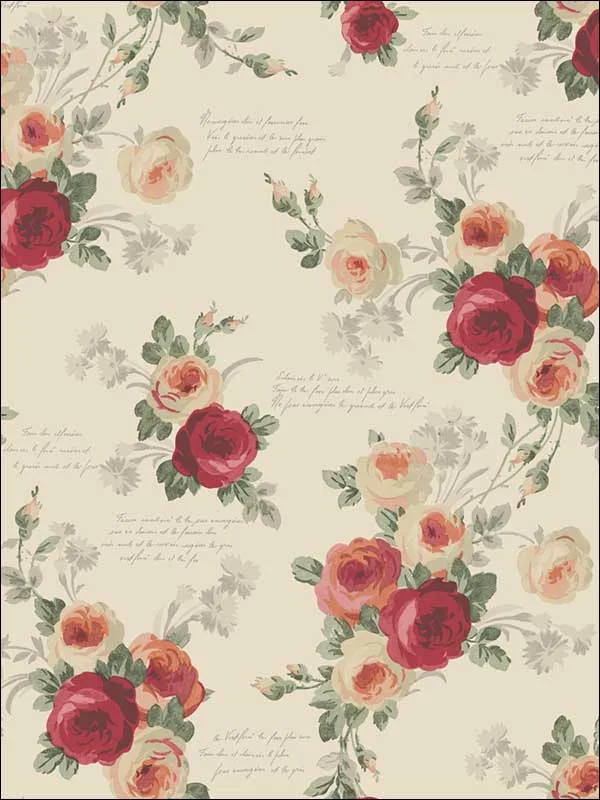 red and beige patterned wallpaper for bedroom by Magnolia Home  by Joanna Gaines