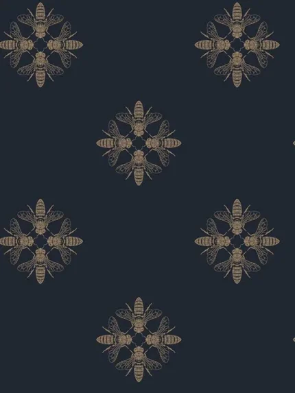gold and navy patterned wallpaper for bedroom by York