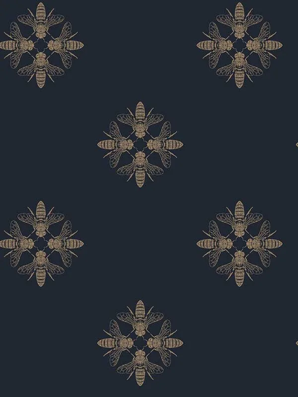 gold and navy patterned wallpaper for bedroom by York