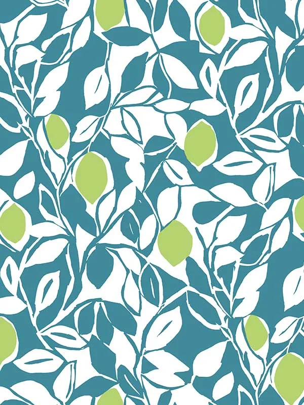 Loretto Citrus Teal Wallpaper for Coastal Inspired Living Rooms or Bedrooms | a Street Prints - Shop Safe in Houston Wallpapering teal patterned wallpaper for bedroom by A Street Prints