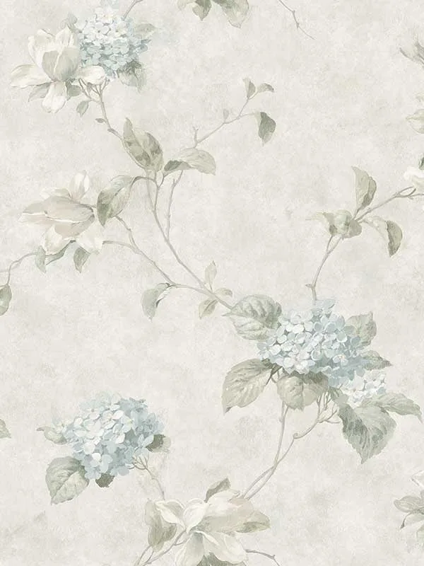 Magnolia Hydrangea Trail Light Blue Wallpaper for Relaxed Living Rooms or Family Rooms | Chesapeake - Shop Safe in Houston Wallpapering light blue patterned wallpaper for bedroom by Chesapeake