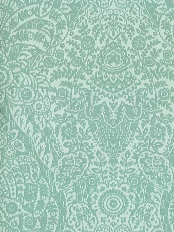 mint damask wallpaper for dining room by A Street Prints