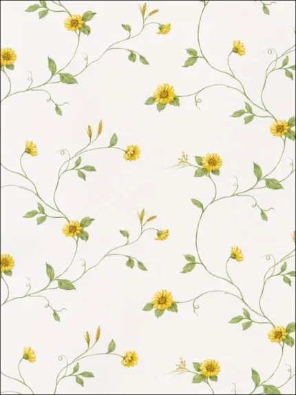 greens yellows whites floral wallpaper for bedroom by Patton Norwall