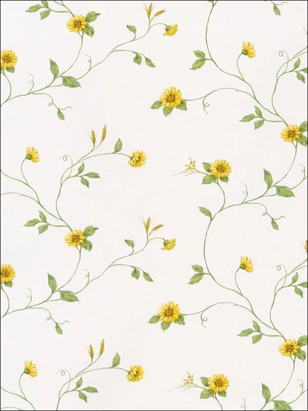 greens yellows whites floral wallpaper for bedroom by Patton Norwall