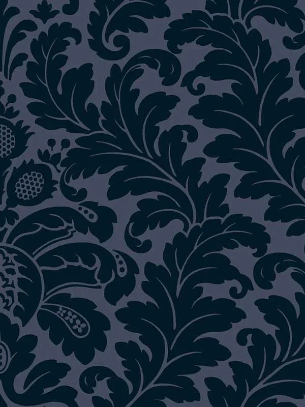 navy patterned wallpaper for bedroom by Candice Olson