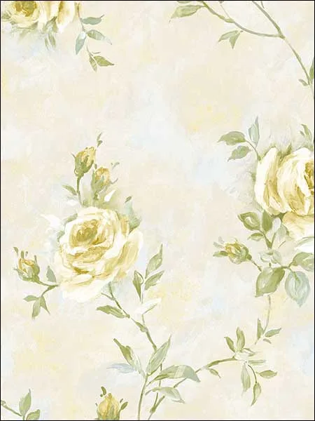Painted Rose Trail Cream Yellow Green Wallpaper for Nature Inspired Living Rooms or Bedrooms | Patton Norwall - Shop Safe in Houston Wallpapering cream yellow green patterned wallpaper for bedroom by Patton Norwall