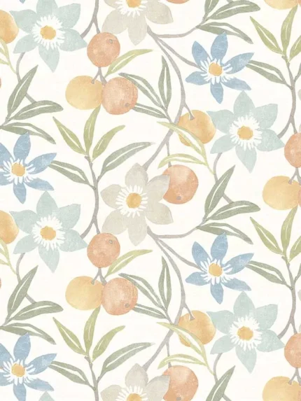 apricot floral wallpaper for bedroom by Chesapeake