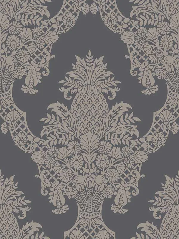 grey damask wallpaper for dining room by York