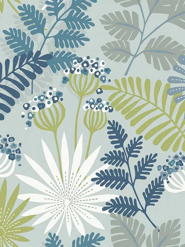 sky blue botanical wallpaper for bedroom by A Street Prints