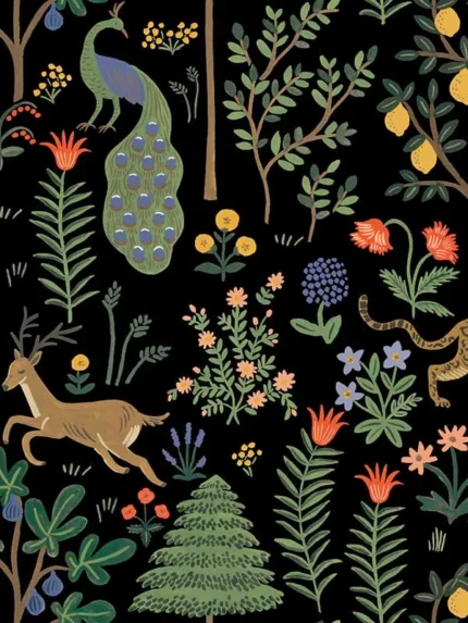 black patterned wallpaper for bedroom by Rifle Paper Co