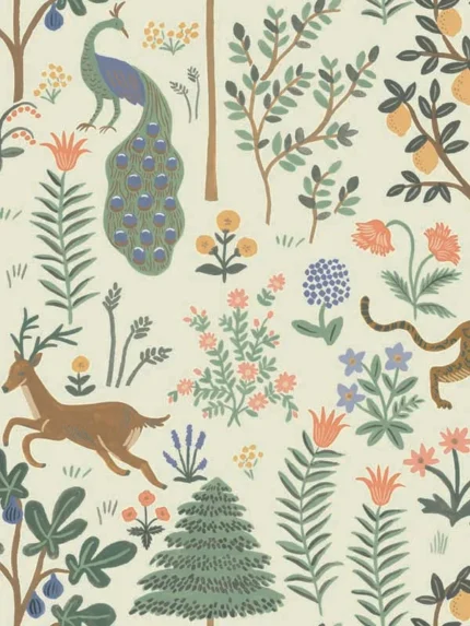 cream patterned wallpaper for bedroom by Rifle Paper Co