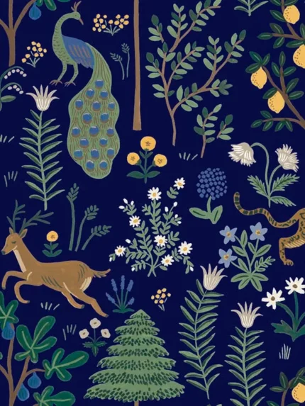 blue patterned wallpaper for bedroom by Rifle Paper Co