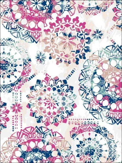 pink blue patterned wallpaper for bedroom by York
