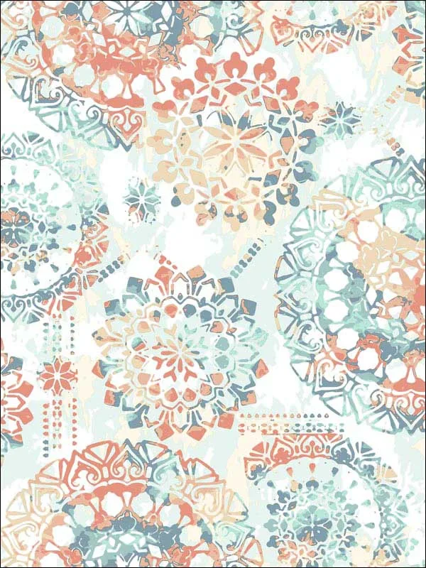 orange blue patterned wallpaper for bedroom by York