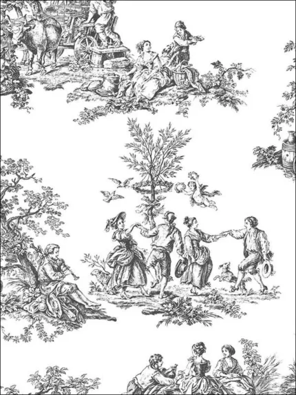 toile black white toile wallpaper for dining room by Patton Norwall